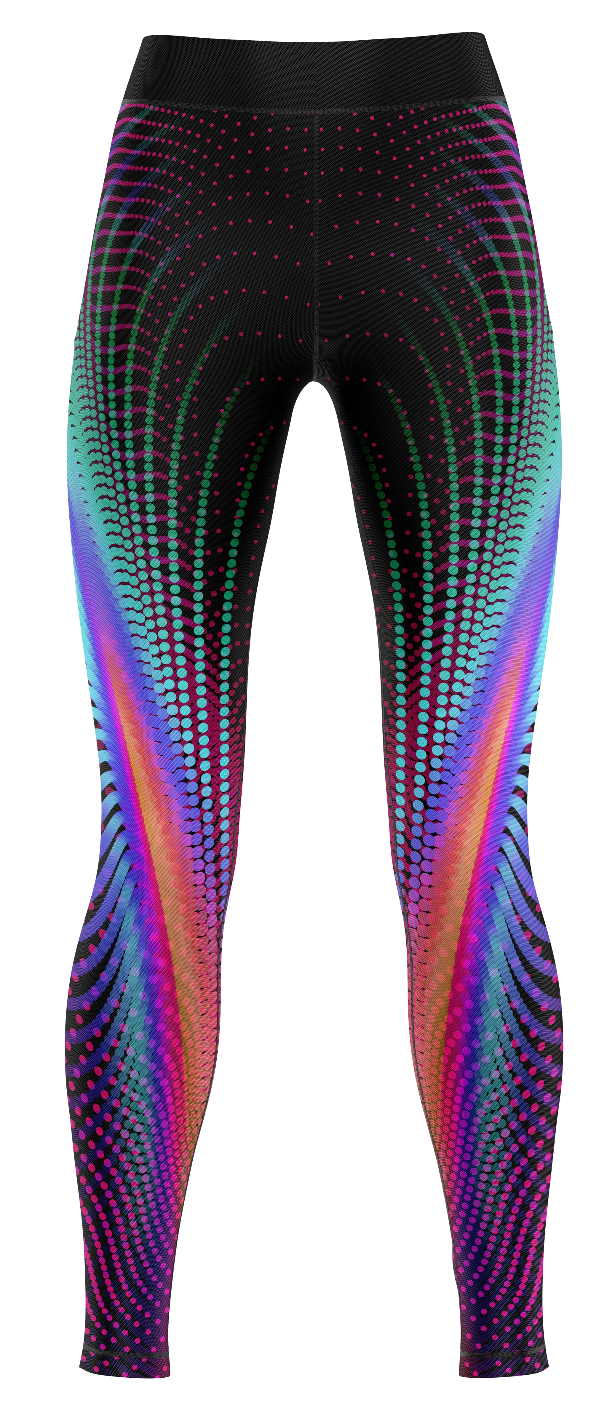 Blue girls' active leggings laid flat showing slim fit and full length