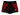 Black shorts with red geometric patterns on a white background