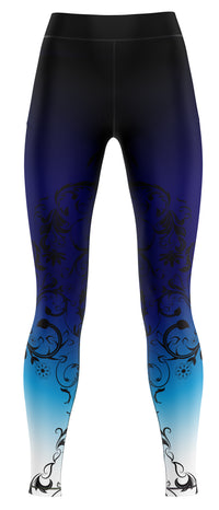 Blue athletic leggings suitable for gymnastics and dance, studio-ready activewear
