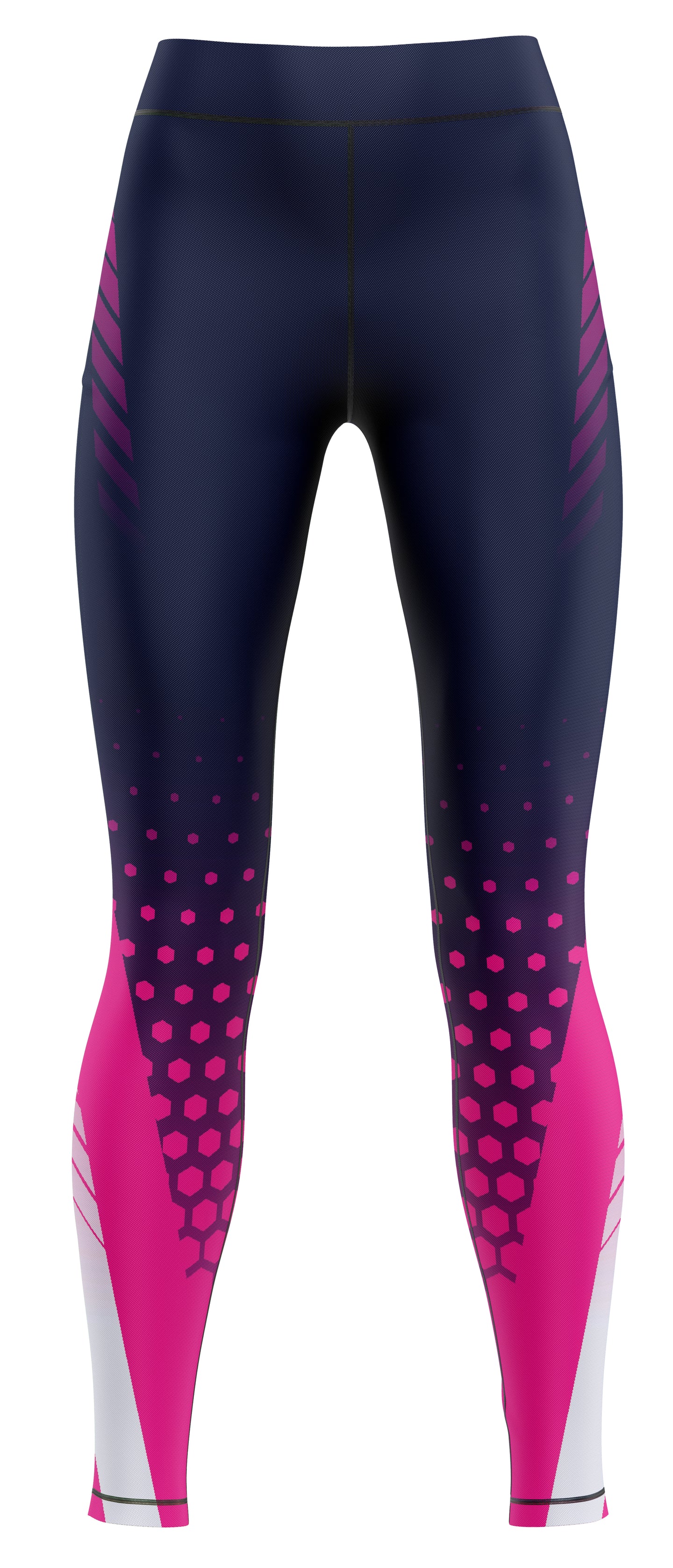 Blue girls' activewear leggings laid flat on a plain background