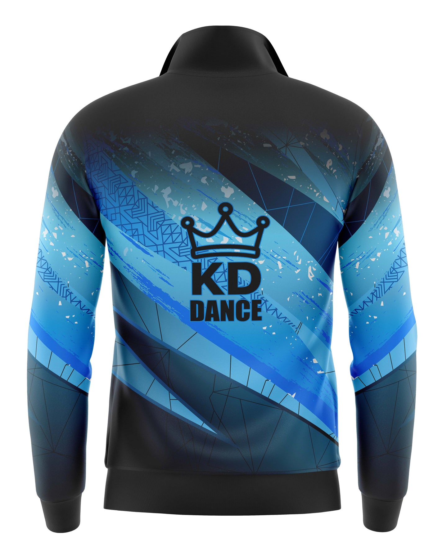 Black and blue jacket with 'KD Dance' logo on a white background