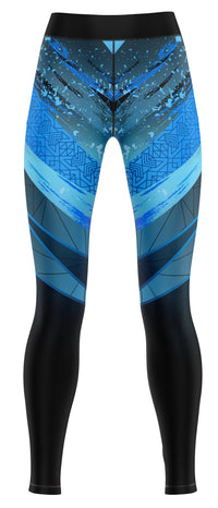 Shiny blue girls' gym leggings in a bright blue tone
