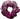 Purple scrunchie with black and white striped pattern on a white background