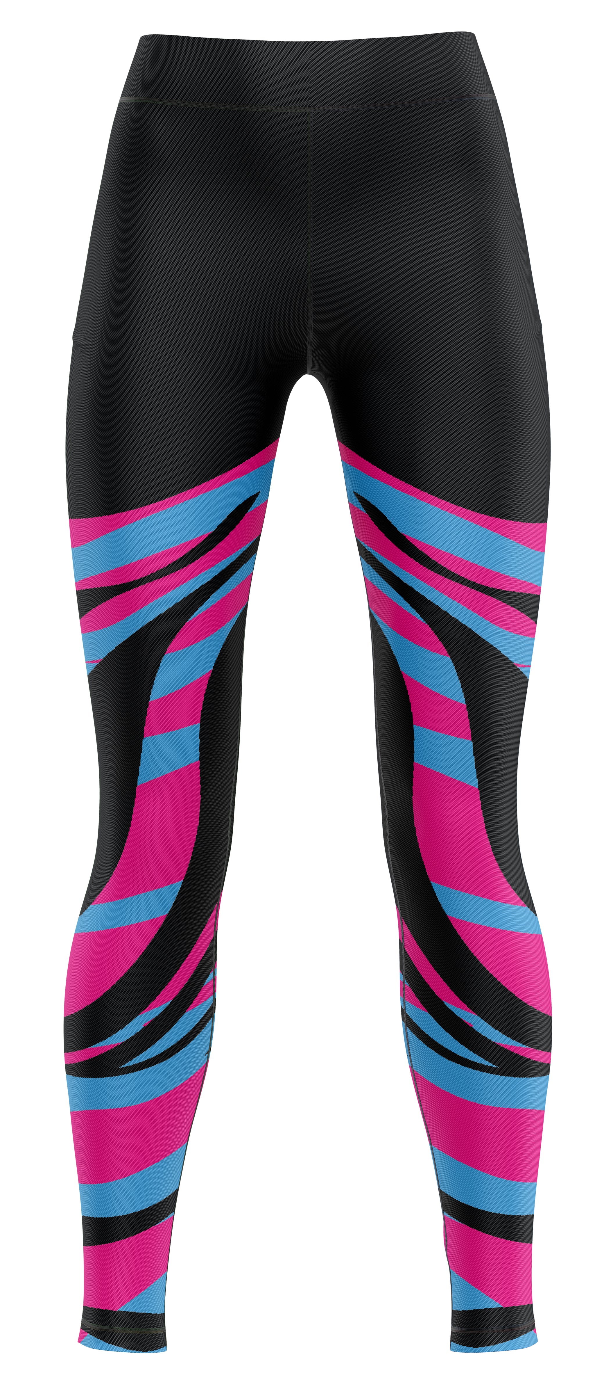 Pair of blue activewear leggings laid flat, suitable for gymnastics and dance
