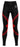 Black leggings with red geometric patterns on a white background
