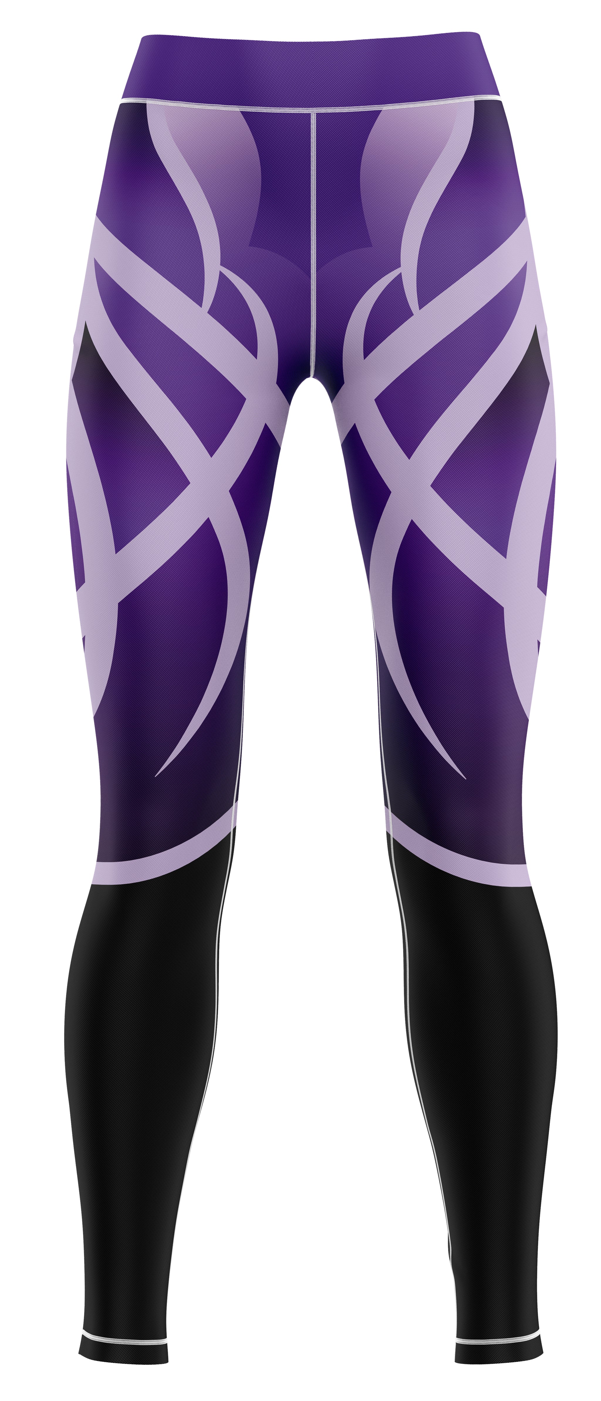 Purple athletic leggings displayed folded