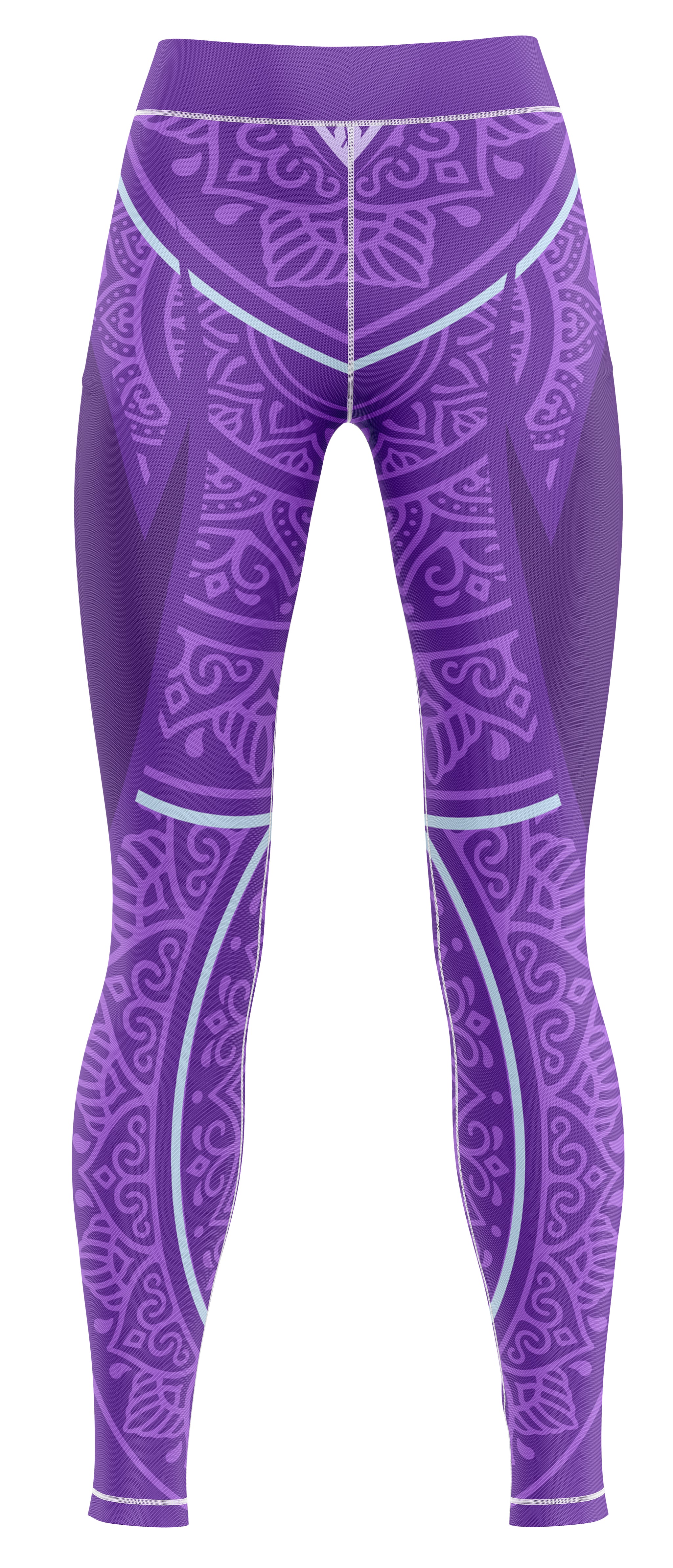 Pair of purple girls' gym leggings displayed flat on a plain background