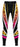 Bright neon patterned blue girls' active leggings laid flat