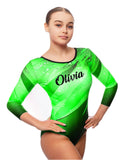 Personalised Kiki Green Long Sleeve Girls Gymnastics Leotard