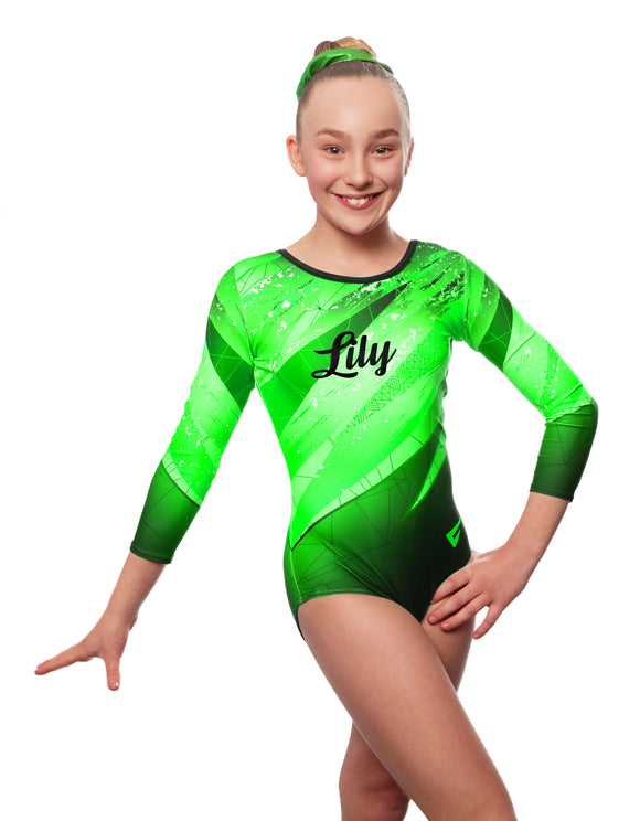 Personalised Kiki Green Long Sleeve Girls Gymnastics Leotard