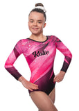 Personalised Kiki Pink Long Sleeve Girls Gymnastics Leotard