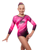 Personalised Kiki Pink Long Sleeve Girls Gymnastics Leotard
