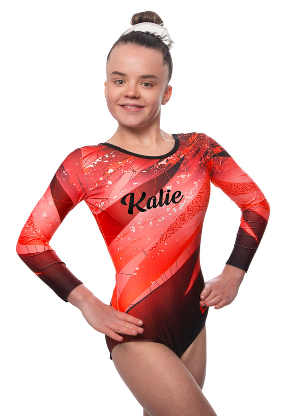 Personalised Kiki Red Long Sleeve Girls Gymnastics Leotard