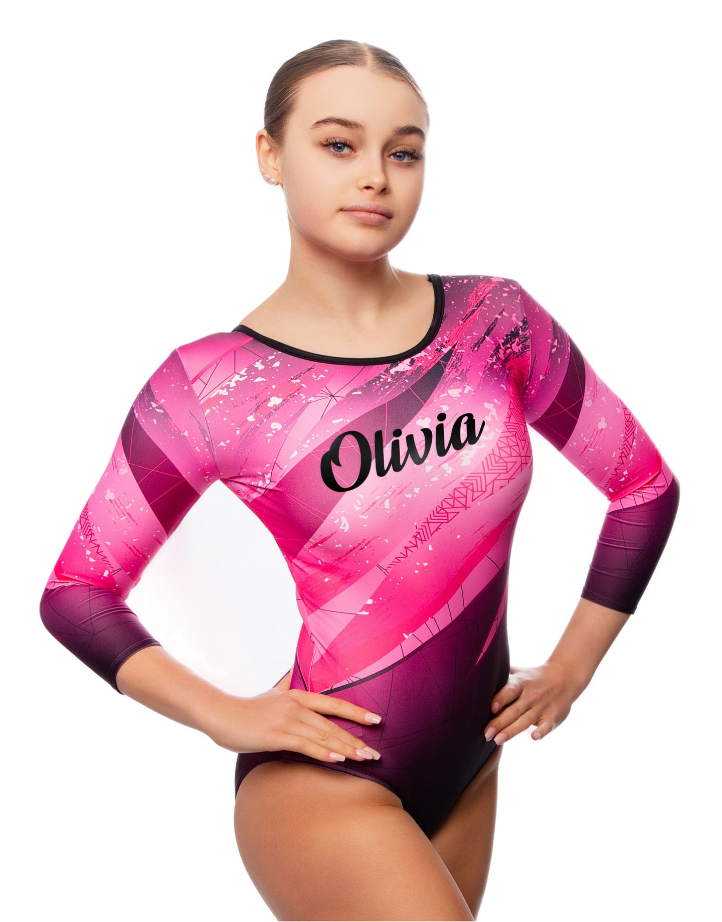 Personalised Kiki Pink Long Sleeve Girls Gymnastics Leotard