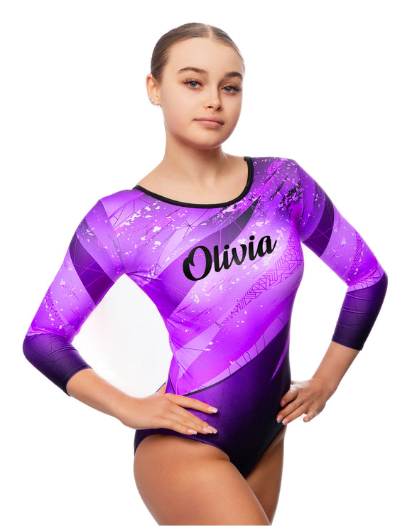 Personalised Kiki Purple Long Sleeve Girls Gymnastics Leotard
