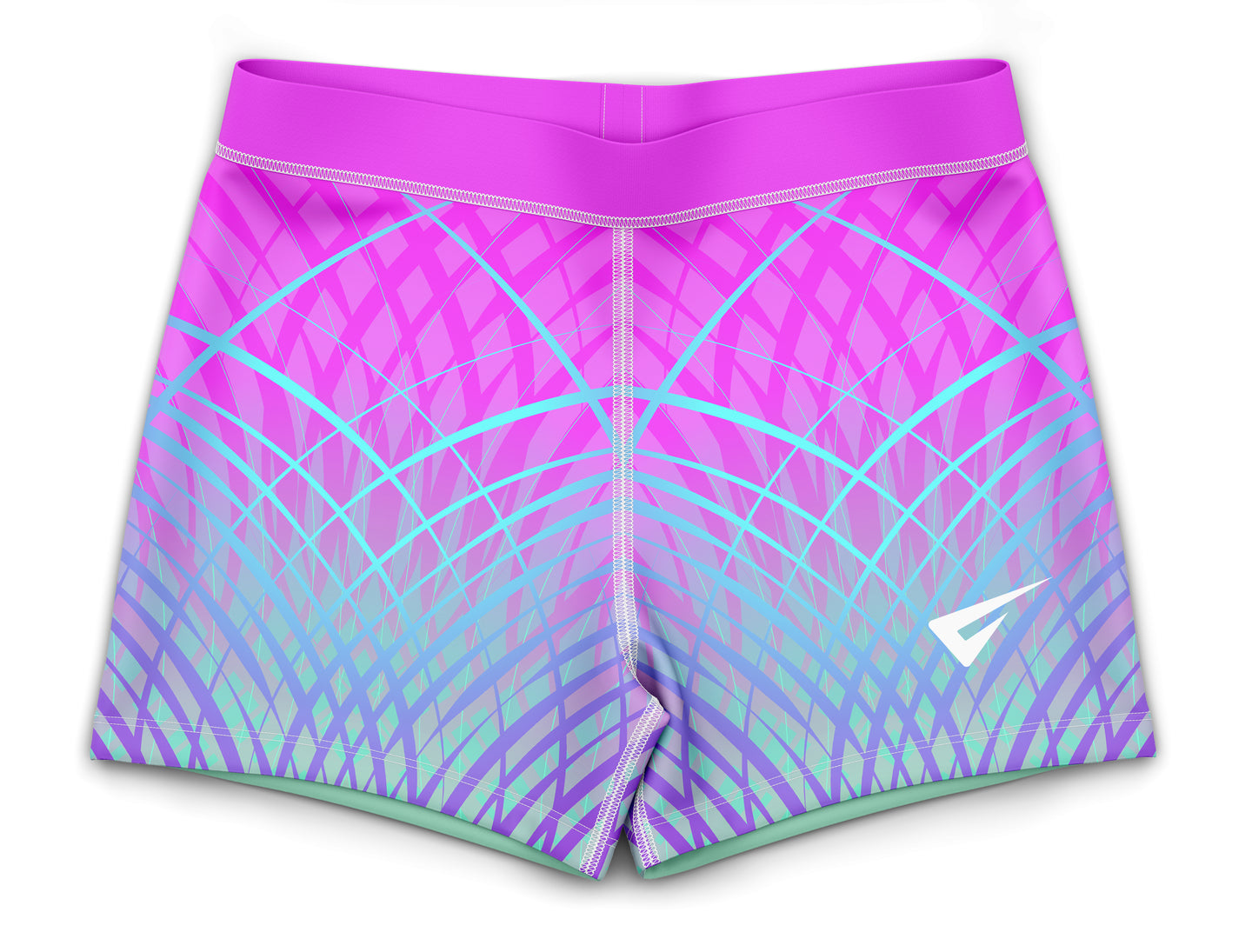 Pink and blue girls hipster gym shorts with low-rise fit