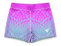 Pink and blue girls hipster gym shorts with low-rise fit