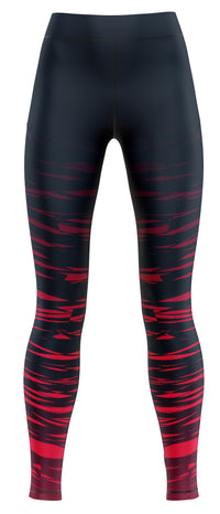 Blue activewear leggings laid flat, suitable for gymnastics or dance training