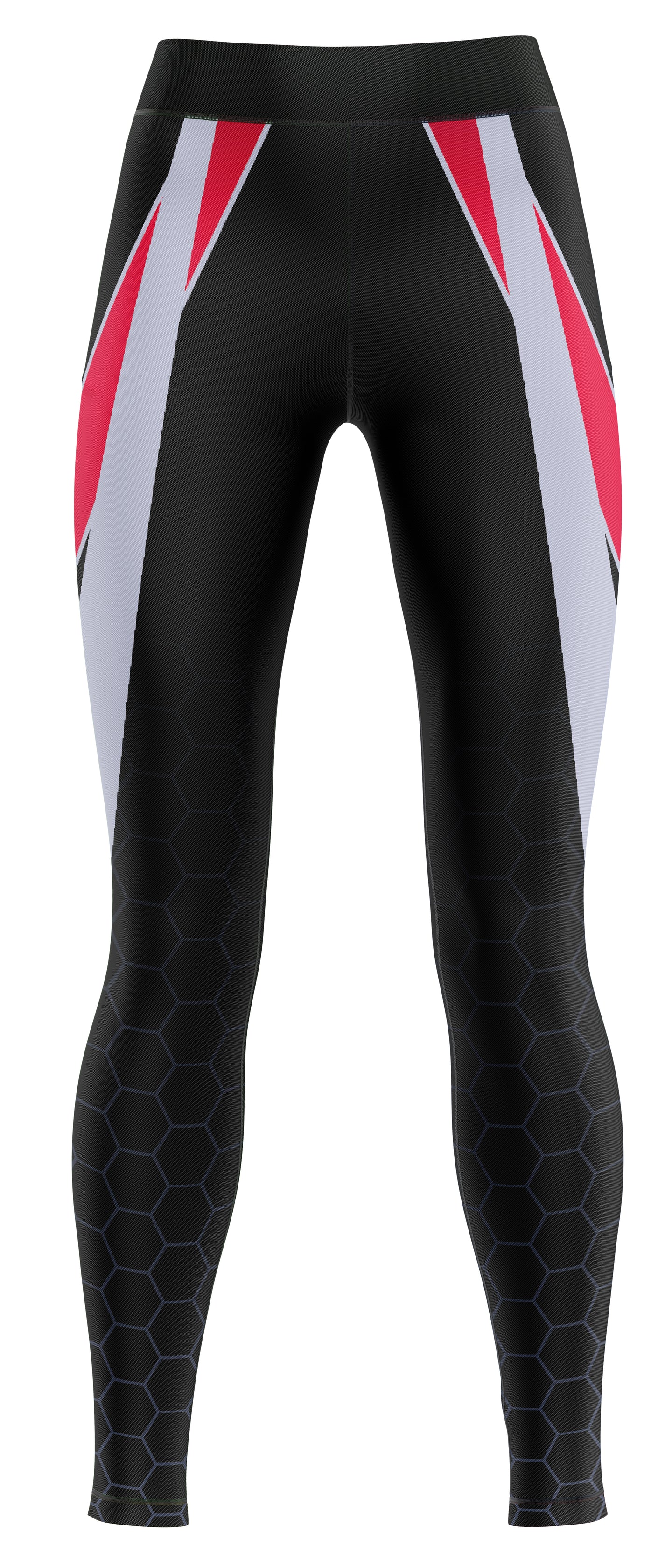 Pair of blue girls' activewear leggings in navy and royal tones laid flat