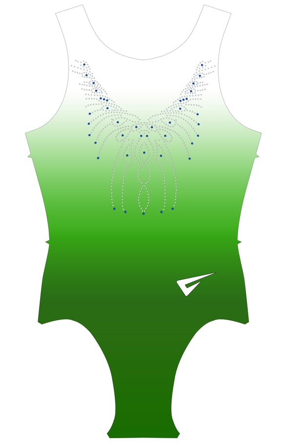 Radiant Silver to Green Ombre Sleeveless Gymnastics Leotard in Mystique Foil Fabric