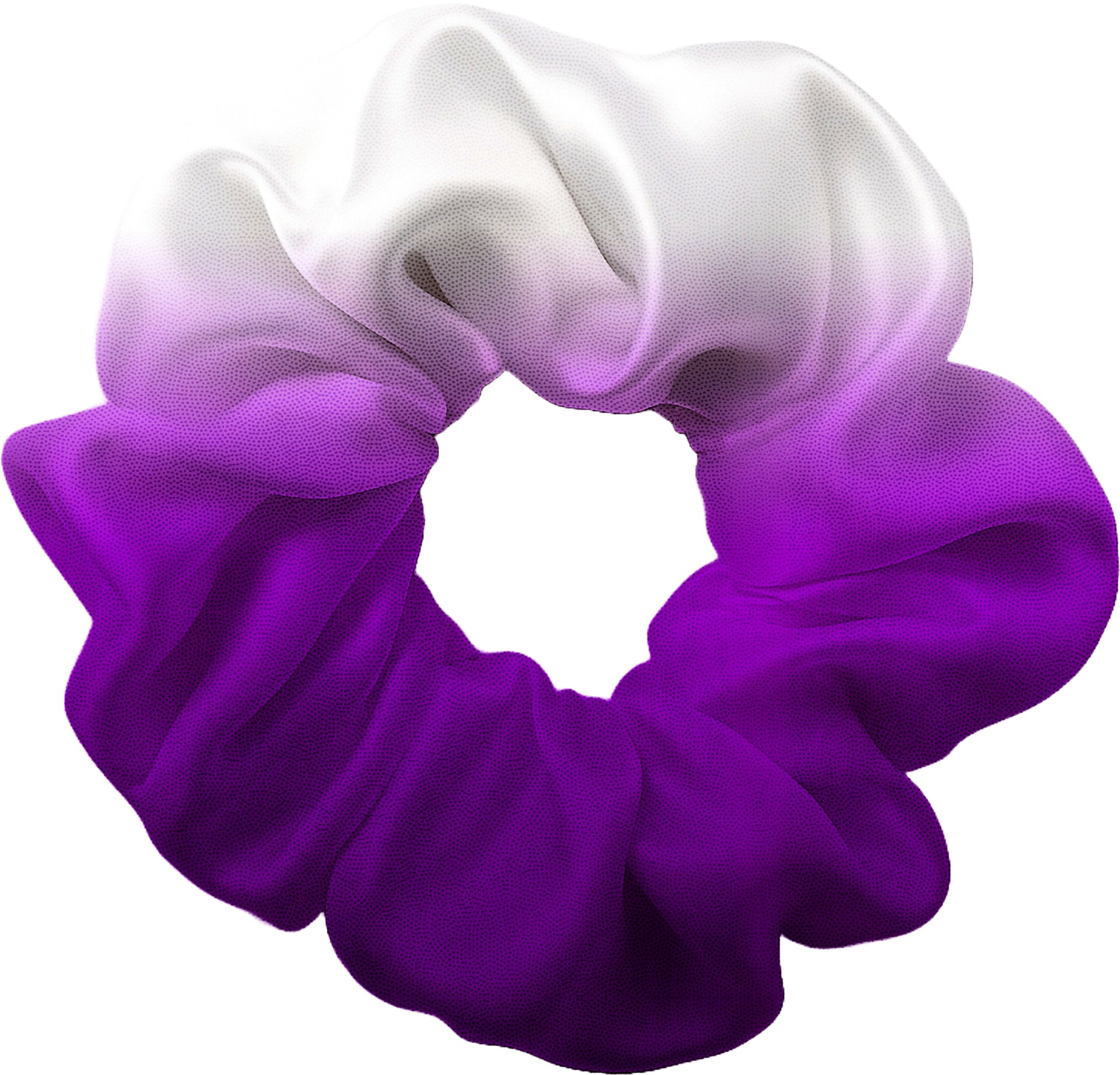 Metallic silver-to-purple ombre hair scrunchie with shiny foil finish