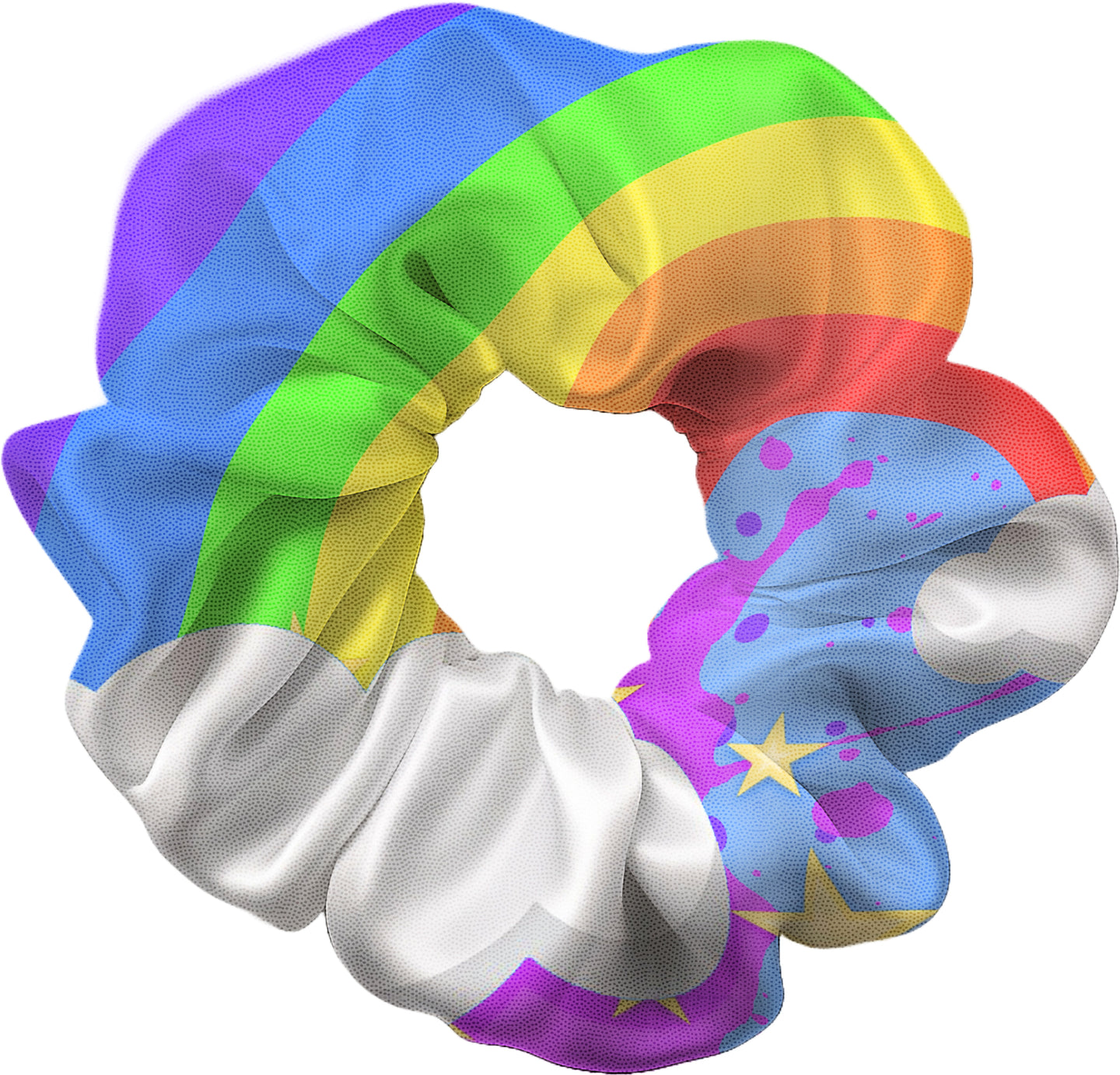 Rainbow Clouds Blue Hair Scrunchie