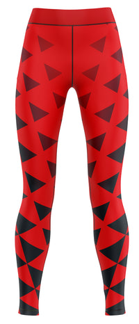 Pair of navy and royal blue girls' active leggings laid flat