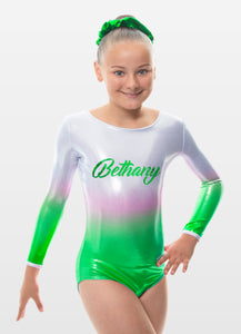 Personalised Silver to Green Mystique Long Sleeved Leotard