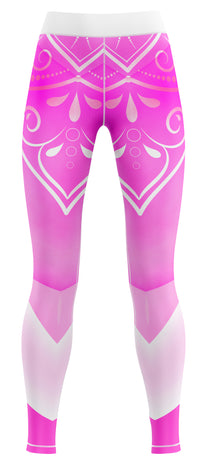 Pink gym activewear leggings laid flat on a plain background