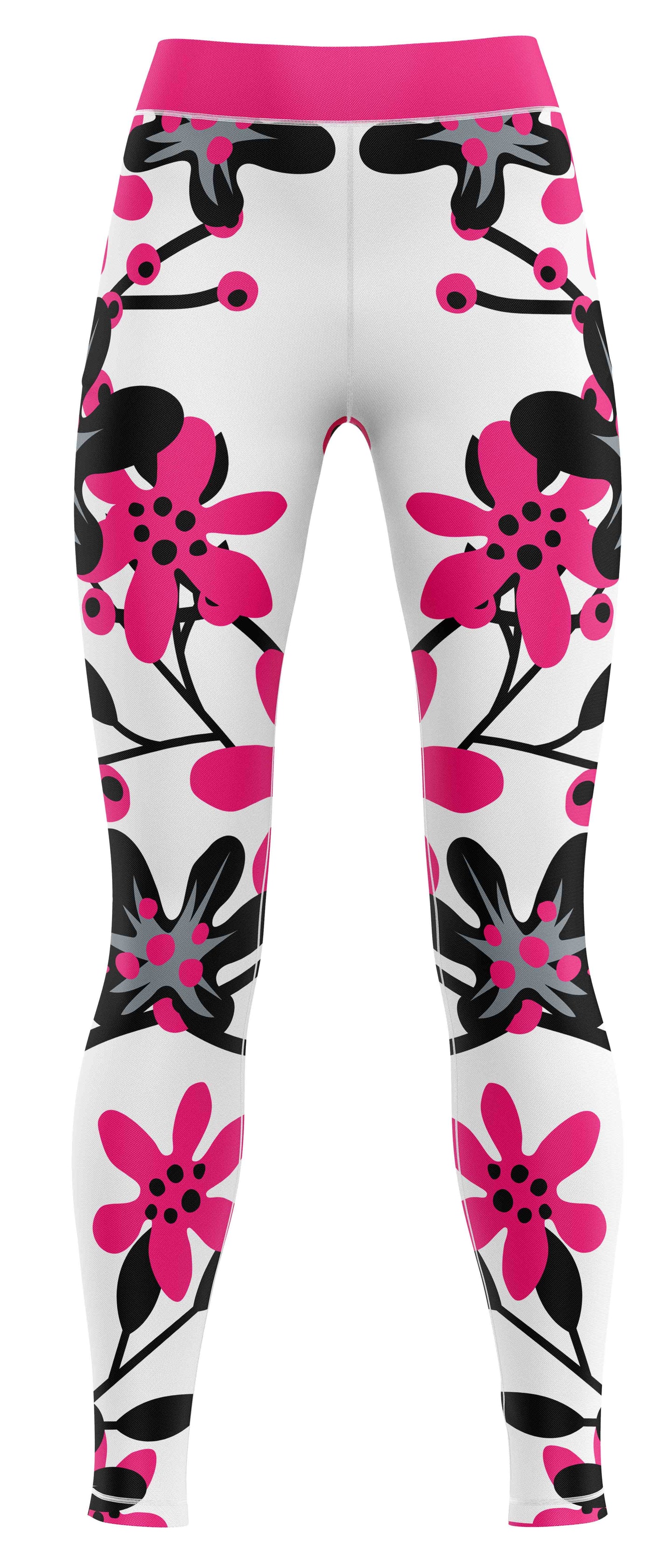 Pair of blue girls' activewear leggings laid flat showing simple athletic design
