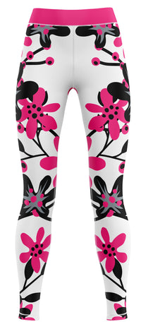 Pair of blue girls' activewear leggings laid flat showing simple athletic design