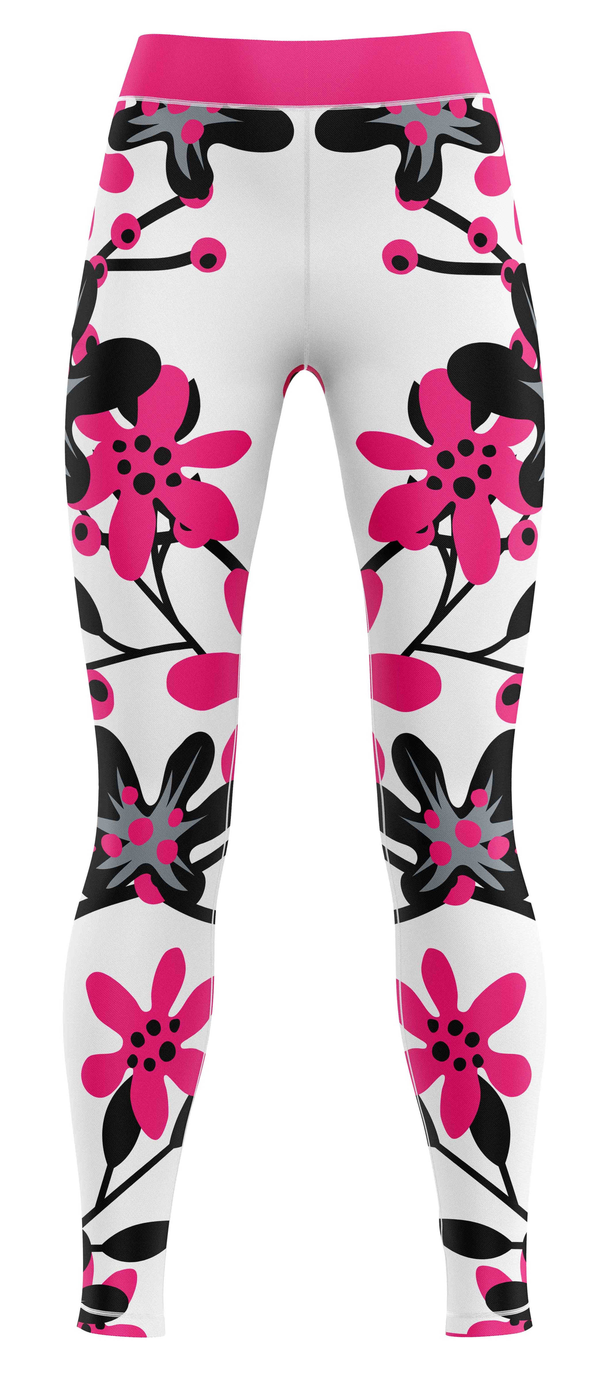 Pair of blue girls' activewear leggings laid flat showing simple athletic design