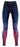 Blue athletic leggings for gymnastics and dance, laid flat to show fit and seam lines