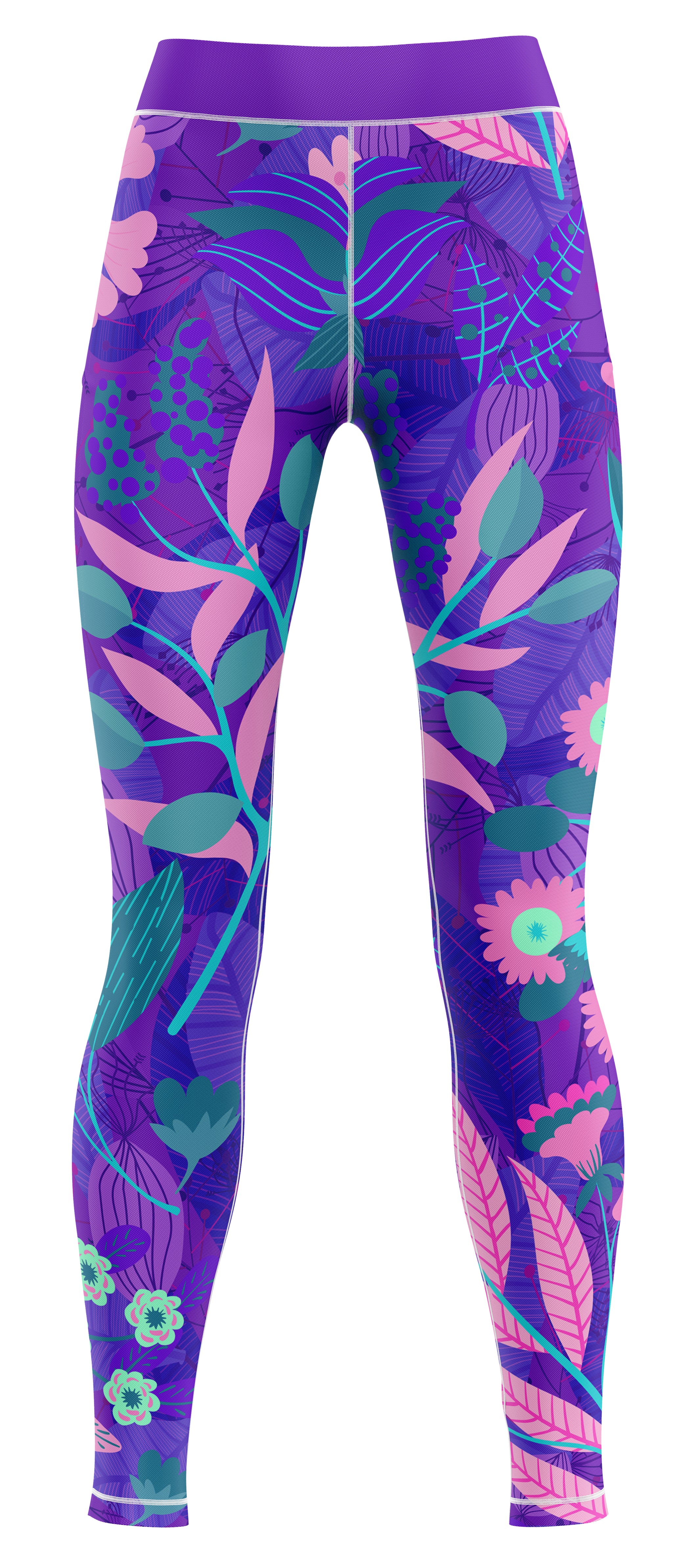 Pair of blue activewear leggings shown in navy and lighter blue tones