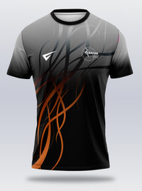 Black sports t-shirt in a club uniform style, laid flat
