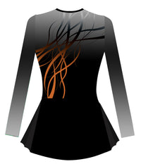 Long-sleeved black and grey skater dress with silver ombre detailing