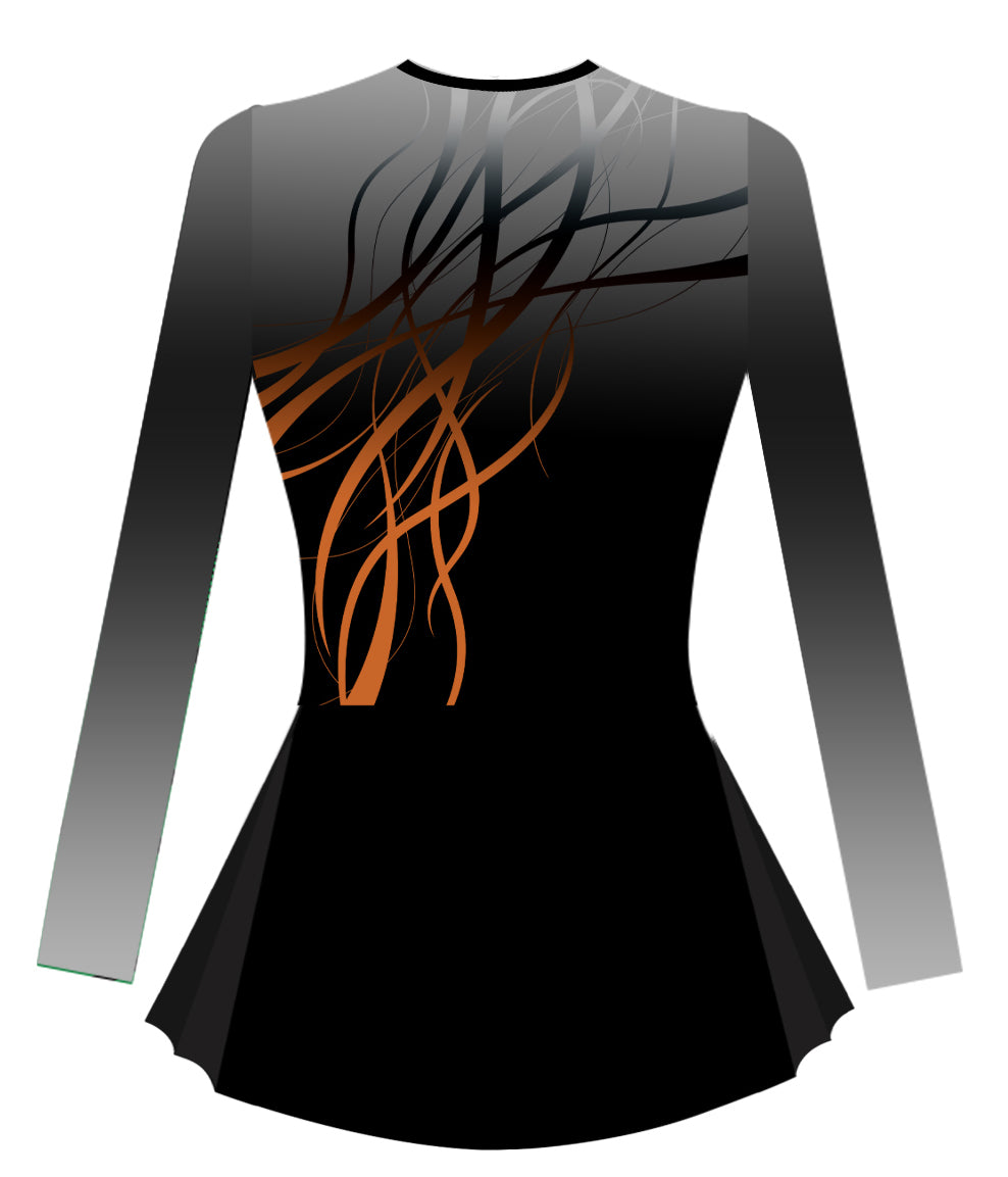 Long-sleeved black and grey skater dress with silver ombre detailing