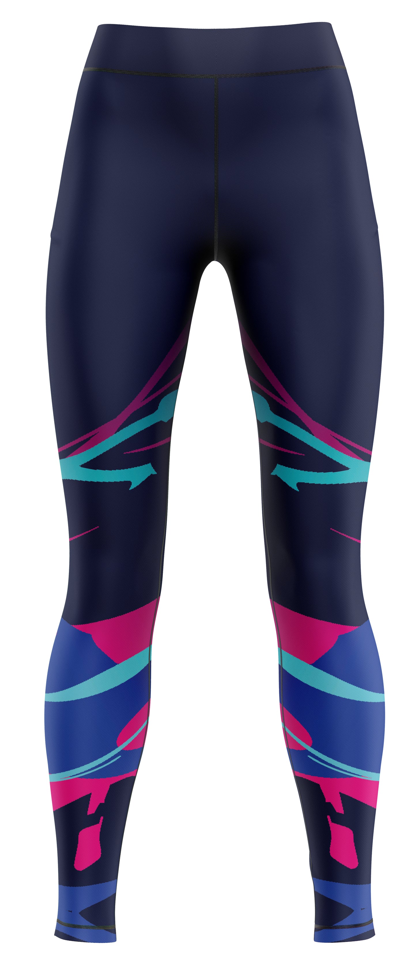 Blue girls' activewear leggings laid flat on a plain background