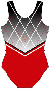 City of Sheffield Gymnastics Club Black to White to Red Uniform Sleeveless Leotard