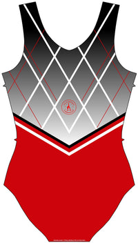 City of Sheffield Gymnastics Club Black to White to Red Uniform Sleeveless Leotard