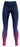 Pair of blue athletic leggings laid flat, suitable for gymnastics and dance practice