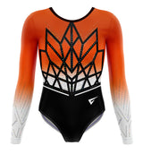 Velora Deluxe Orange to White Ombre Long Sleeve Gymnastics Leotard for Girls