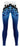 Pair of blue athletic leggings in navy and royal tones laid flat