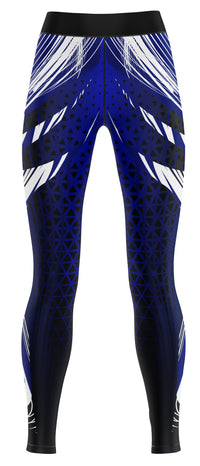 Light blue gym and dance leggings on a plain background