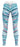 Blue patterned gym leggings laid flat on a white background
