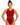 A smiling young woman modeling a sleeveless red leotard with rhinestone wing patterns on the chest and a white logo near the lower right hip, photographed against a plain white studio background.