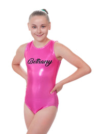 Personalised Hot Pink Mystique Sleeveless Gymnastics Leotard