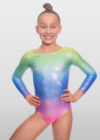 Argent Rainbow Holographic Deluxe Long Sleeve Gymnastics Leotard