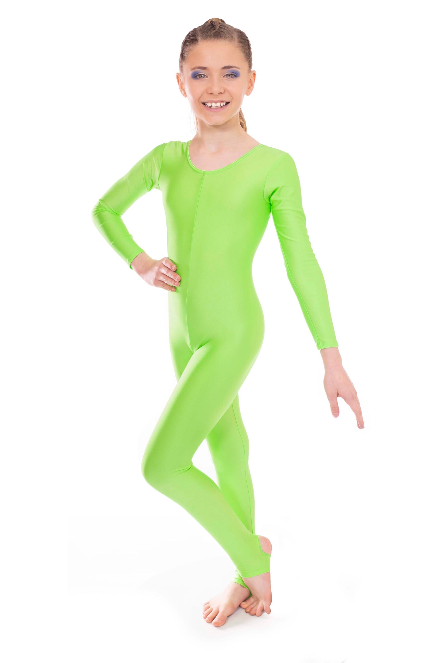 Fluorescent Neon Green Dance Long Sleeved Unitard Catsuit