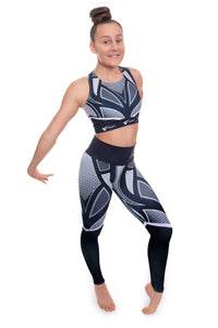 Destiny Black and White Crop Top and Leggings Activewear Set